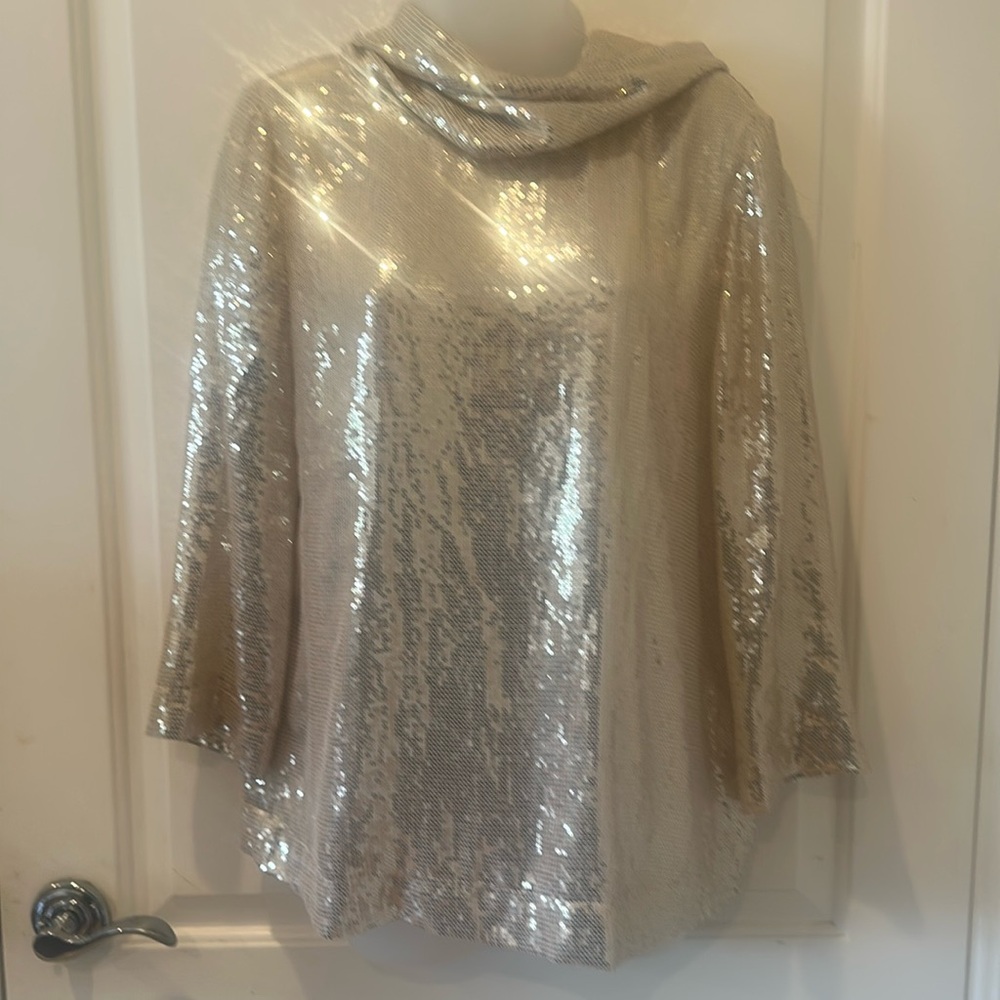 Tory Burch Sequin embellished gold turtleneck Sz 8